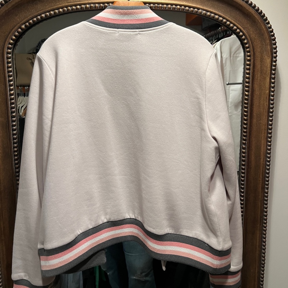 Torrid Ivory & Multi Stripe Trim Fleece Crop Bomber Jacket - Picture 4 of 5